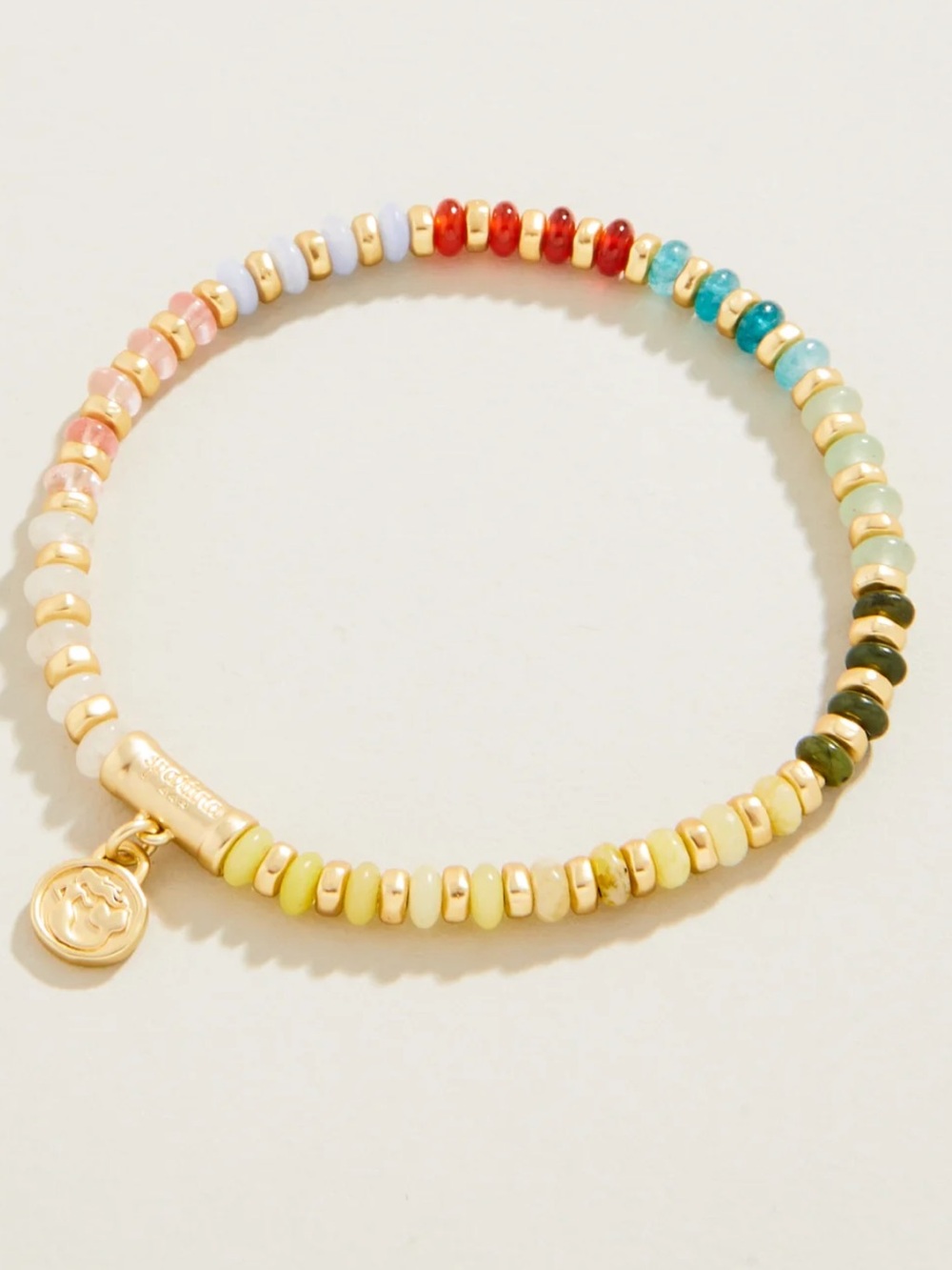 Spartina 449 Multi Stone Stretch Bracelet 4mm Matte 18k Gold Plated with Pouch